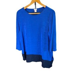 Chicos Travelers Blue Black Asymmetrical Hem Flowing Pullover Top Sz XL